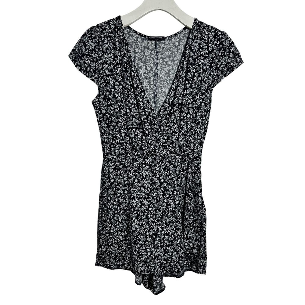 Brandy Melville Floral Wrap Romper Women OS Blue White Minimal Preppy Clean Girl